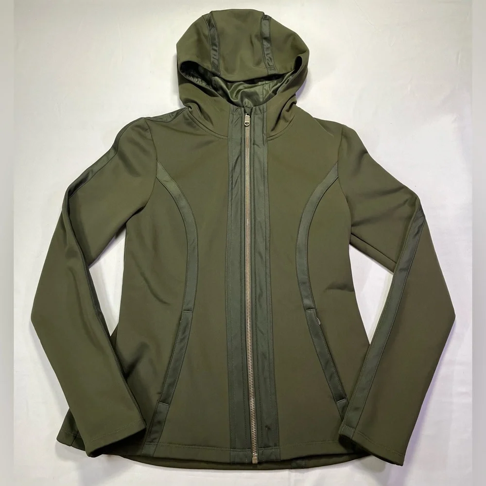 Athleta Verbier Full Zip Hooded Softshell Lined Jacket Forest Green - M - EUC! - Picture 3 of 7